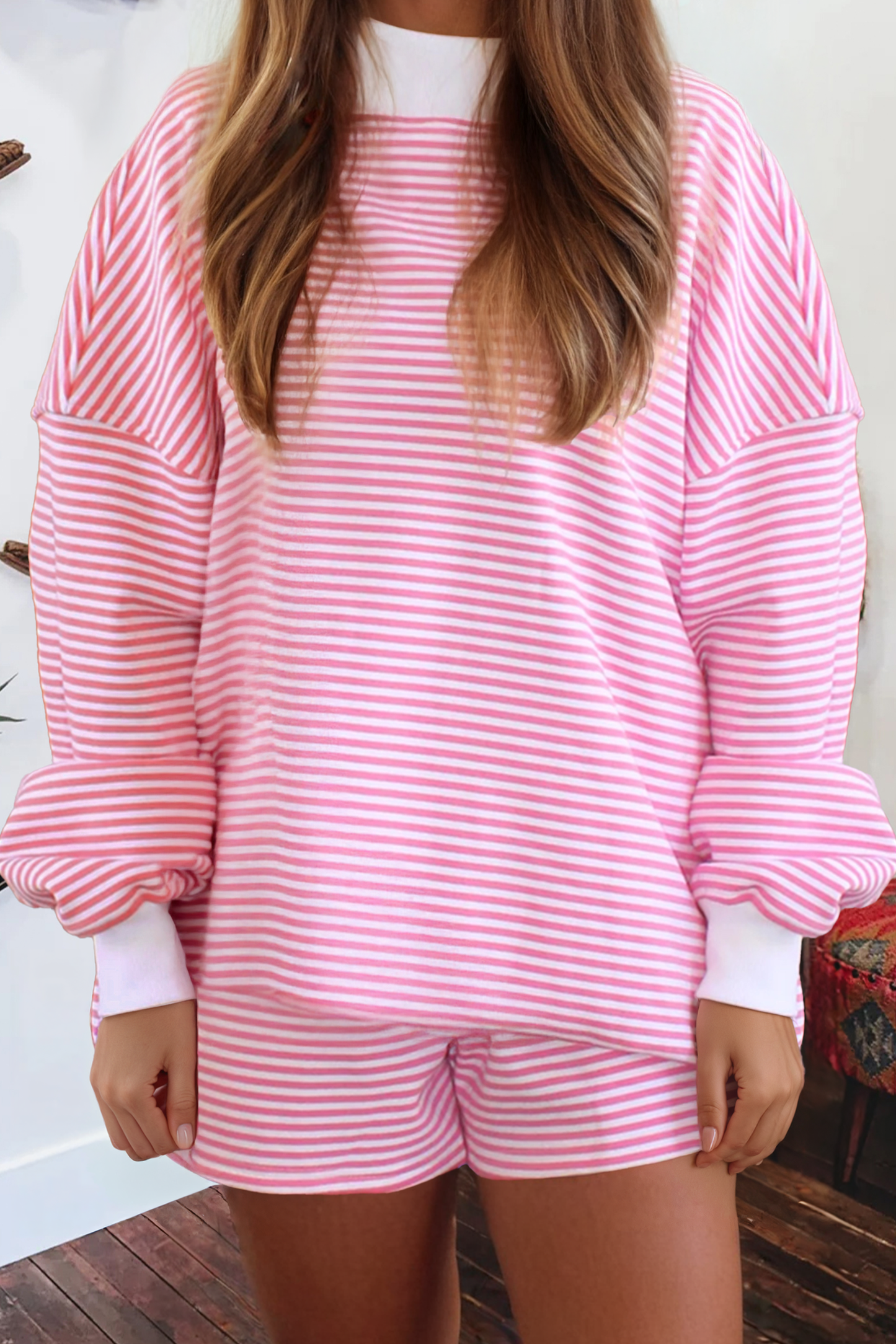 Polka Dot Mock Neck Sweatshirt and Shorts Set