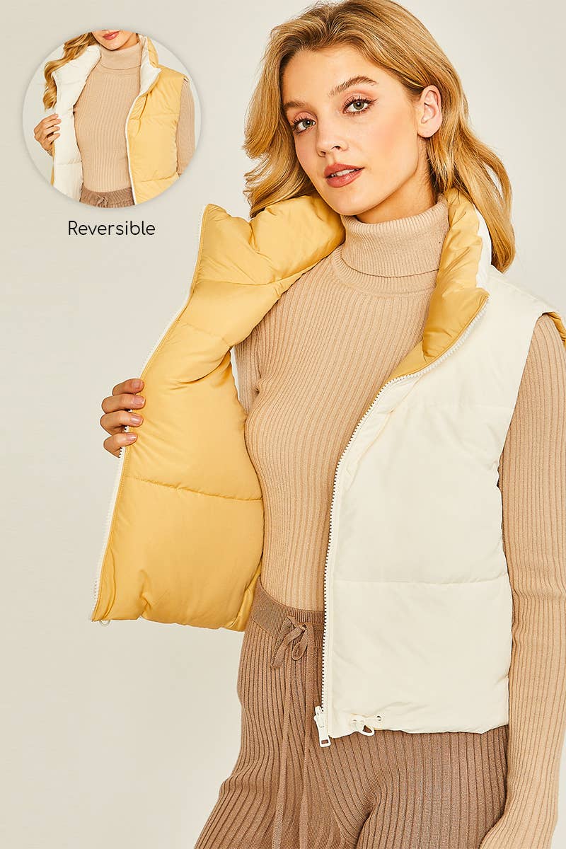Puffer Vest With Pockets- Fuchsia