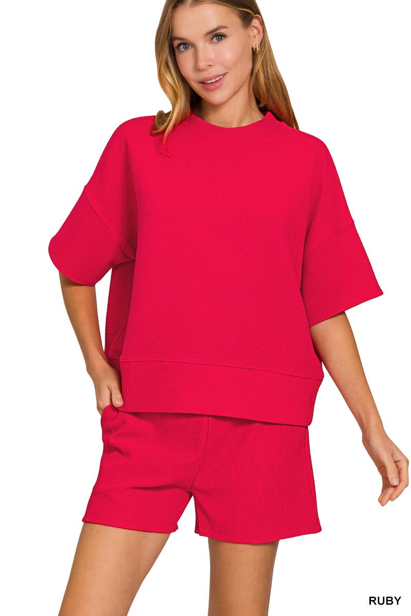 Ribbed Round Neck Tee & Shorts Set