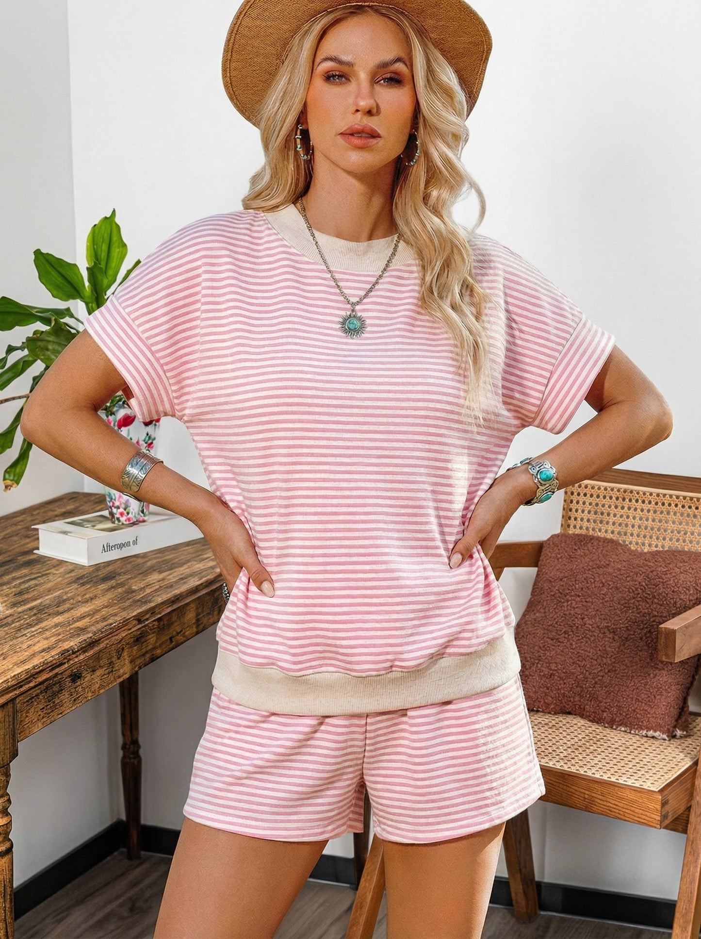 Polka Dot Mock Neck Sweatshirt and Shorts Set