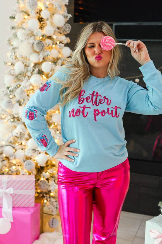 Better Not Pout Sequins Blue Sweater