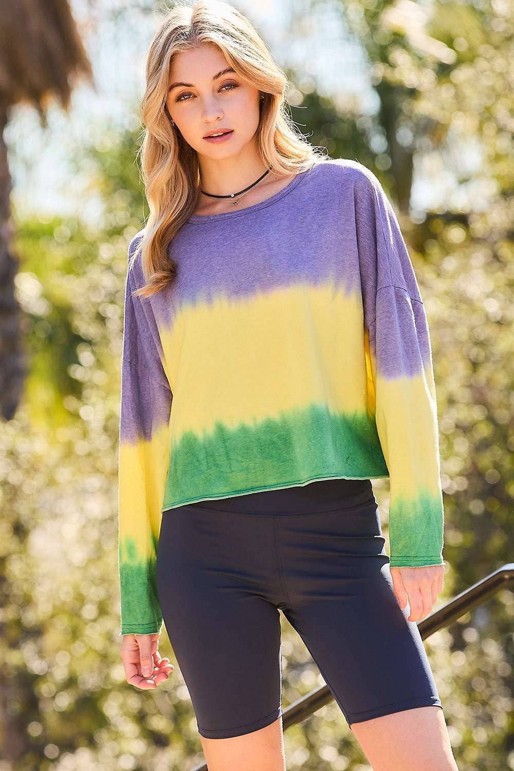 Wrinkled Look Fabric Long Sleeve Side Slit Top