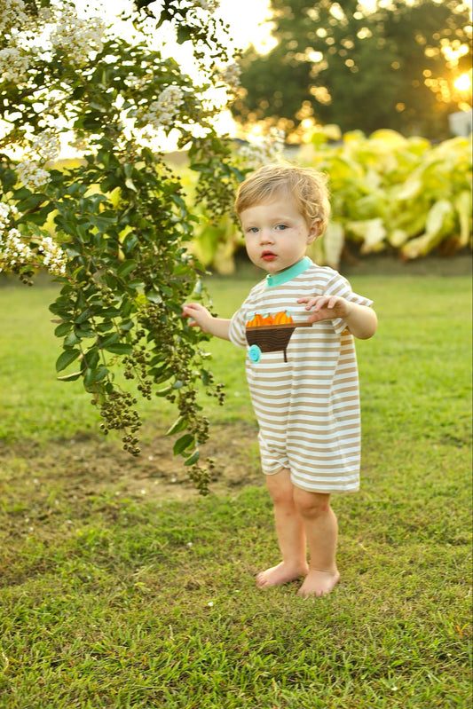 Pumpkin Harvest Tan Stripe Applique Romper