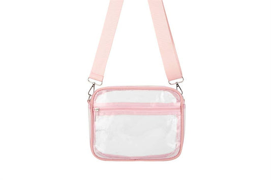 Ladies Clear See Thru Crossbody Fashion Handbag- Pink