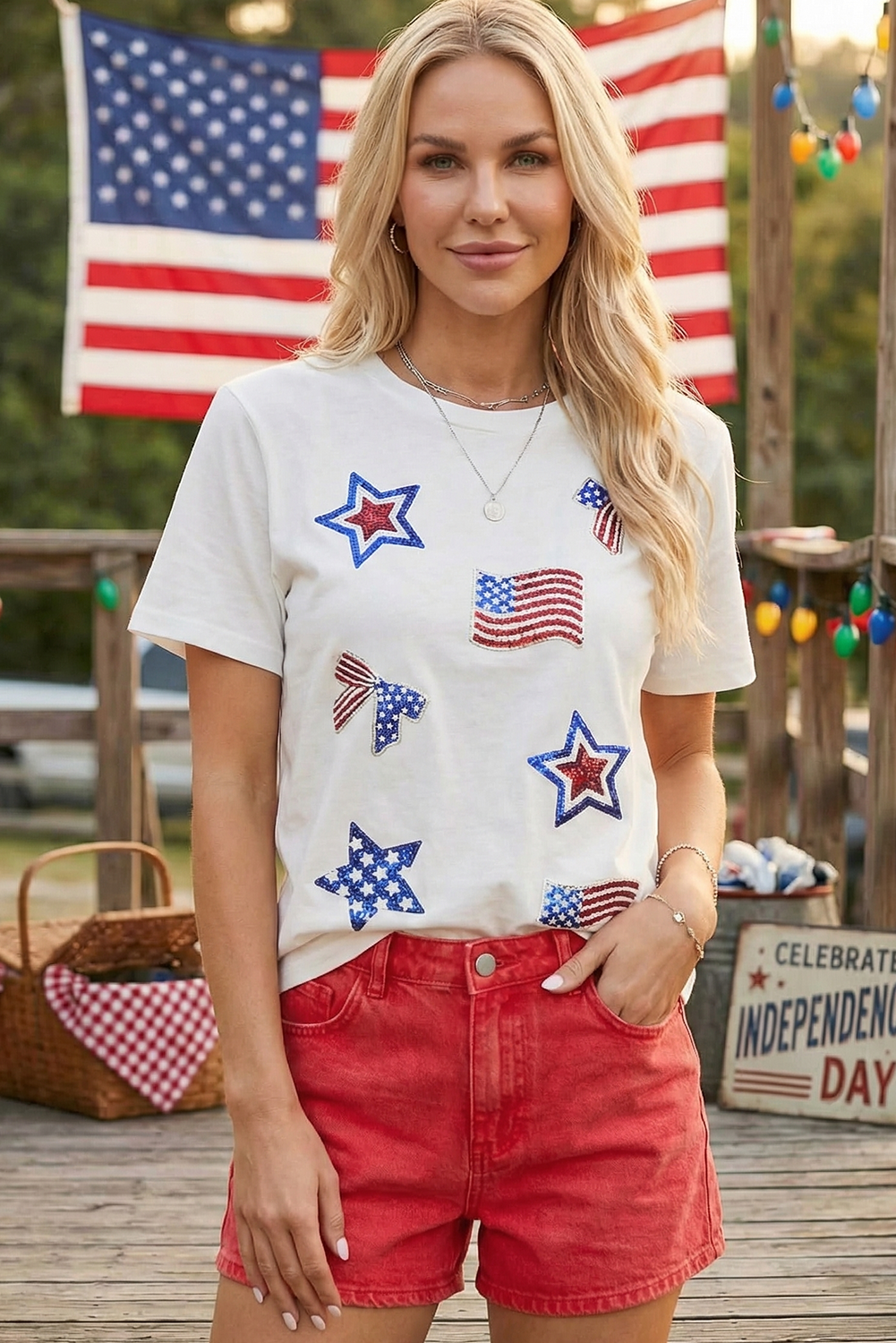 Fourth of July Sequin Patched Tee