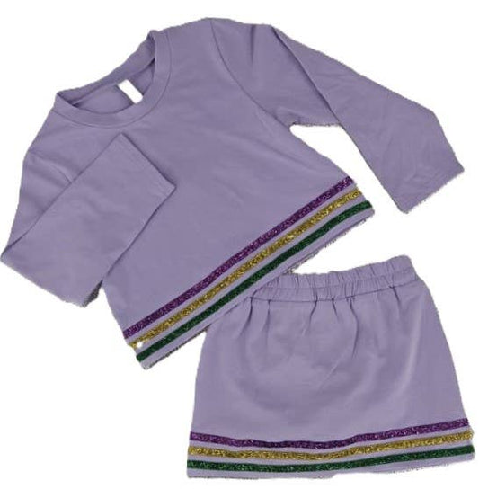 Lavender Glitter Stripe Mardi Gras Skort Set