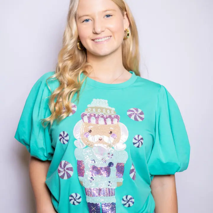 Christmas Nutcracker Sequin Puff Sleeve