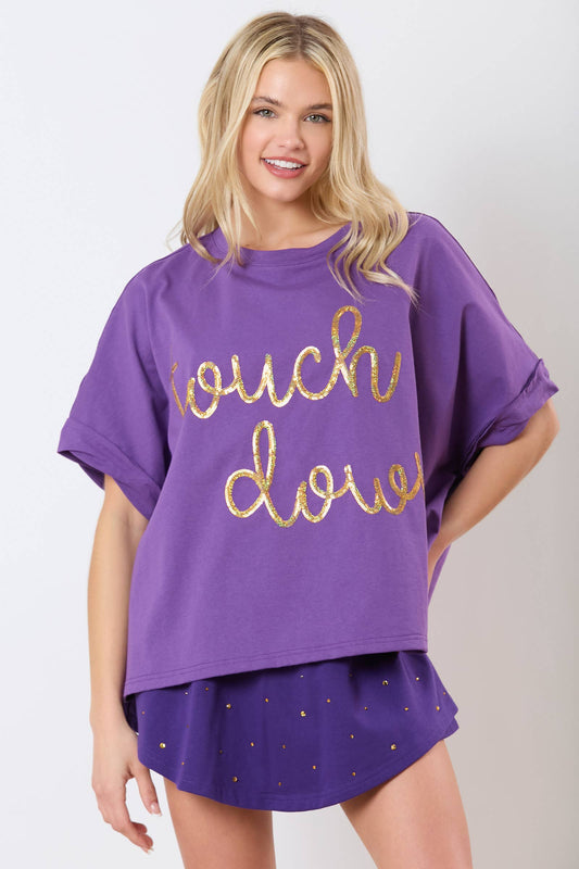 Touch Down Sequin Embroidery Oversized Top- Purple