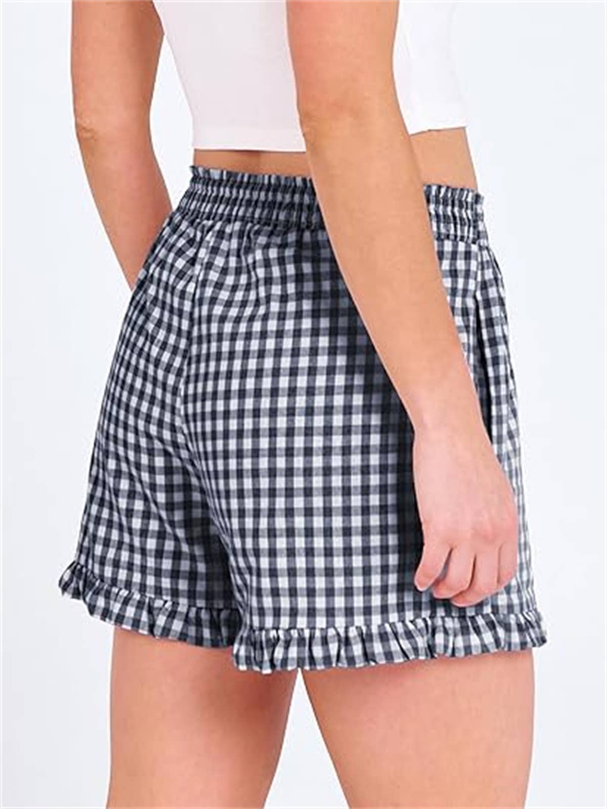 Red Check Print Ruffle Shorts