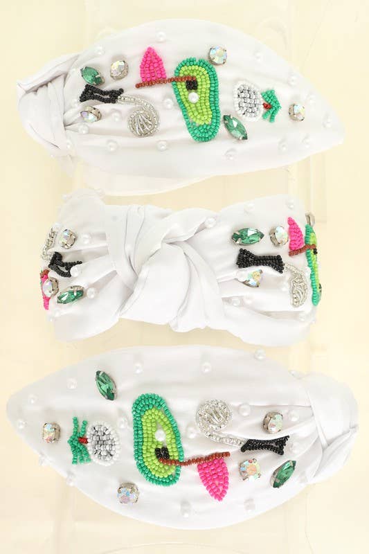 Golf Jeweled Beaded Headband- White