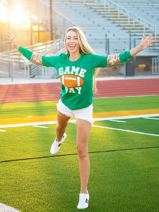 Mommy & Me Game Day Green Sequins Sleeved Shirt