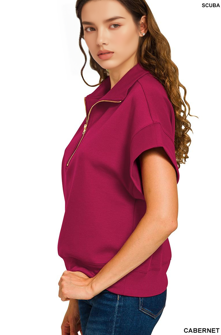 Scuba High Neck Half Zip Short Sleeve Pullover