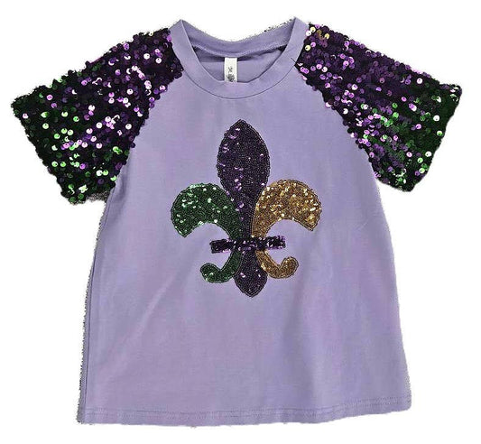 Madi Gras Fleur De Lis Sequin Shirt Toddler & Youth- Lavender