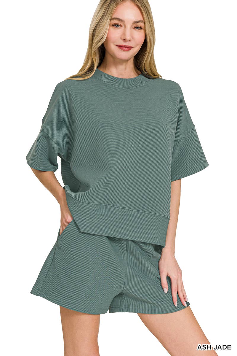 Ribbed Round Neck Tee & Shorts Set