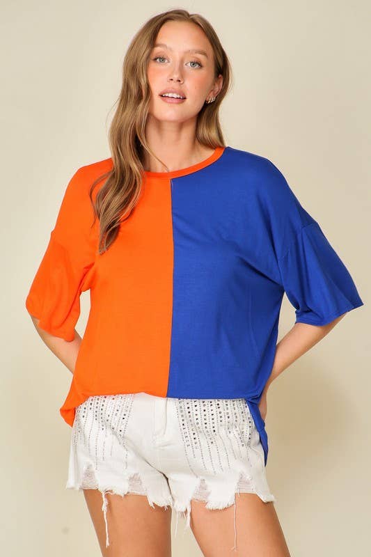 Game Day Multi Color Knit Top- Deep Red/ White