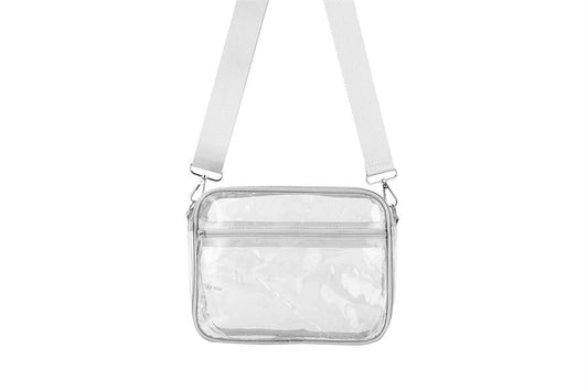 Ladies Clear See Thru Crossbody Fashion Handbag- Silver