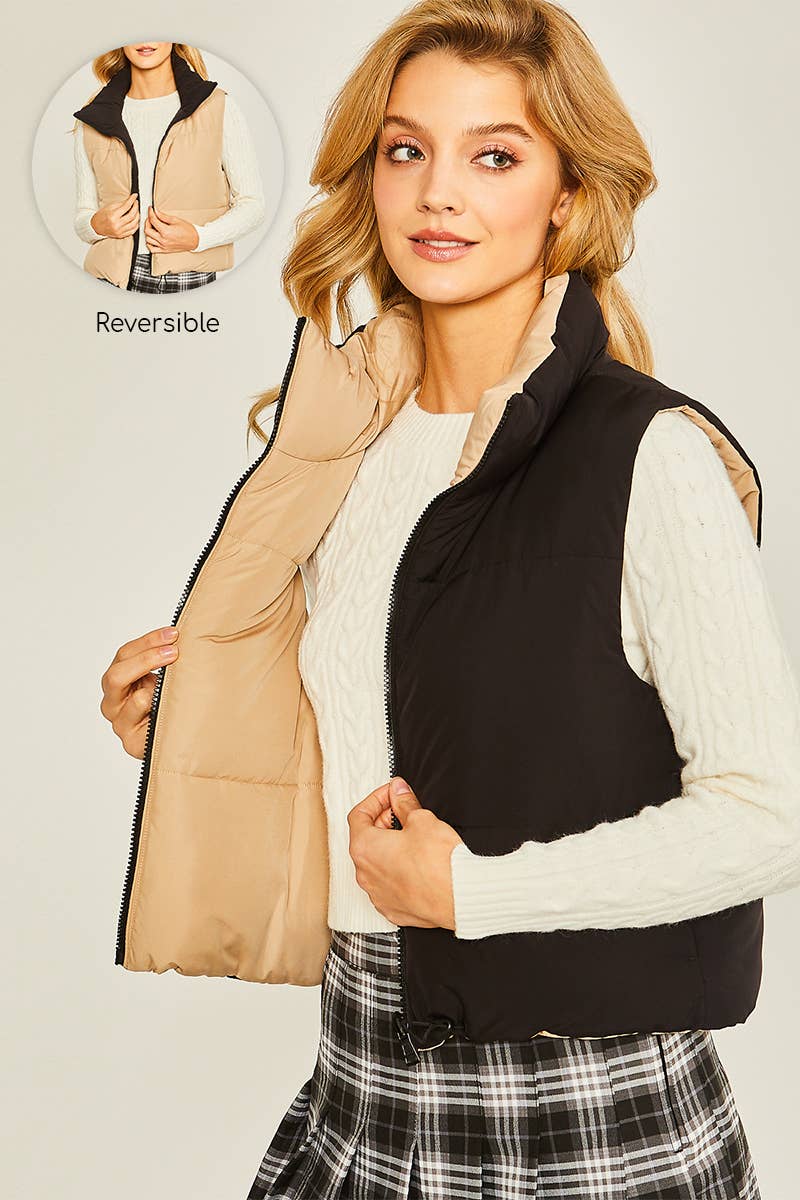 Puffer Vest With Pockets- Fuchsia