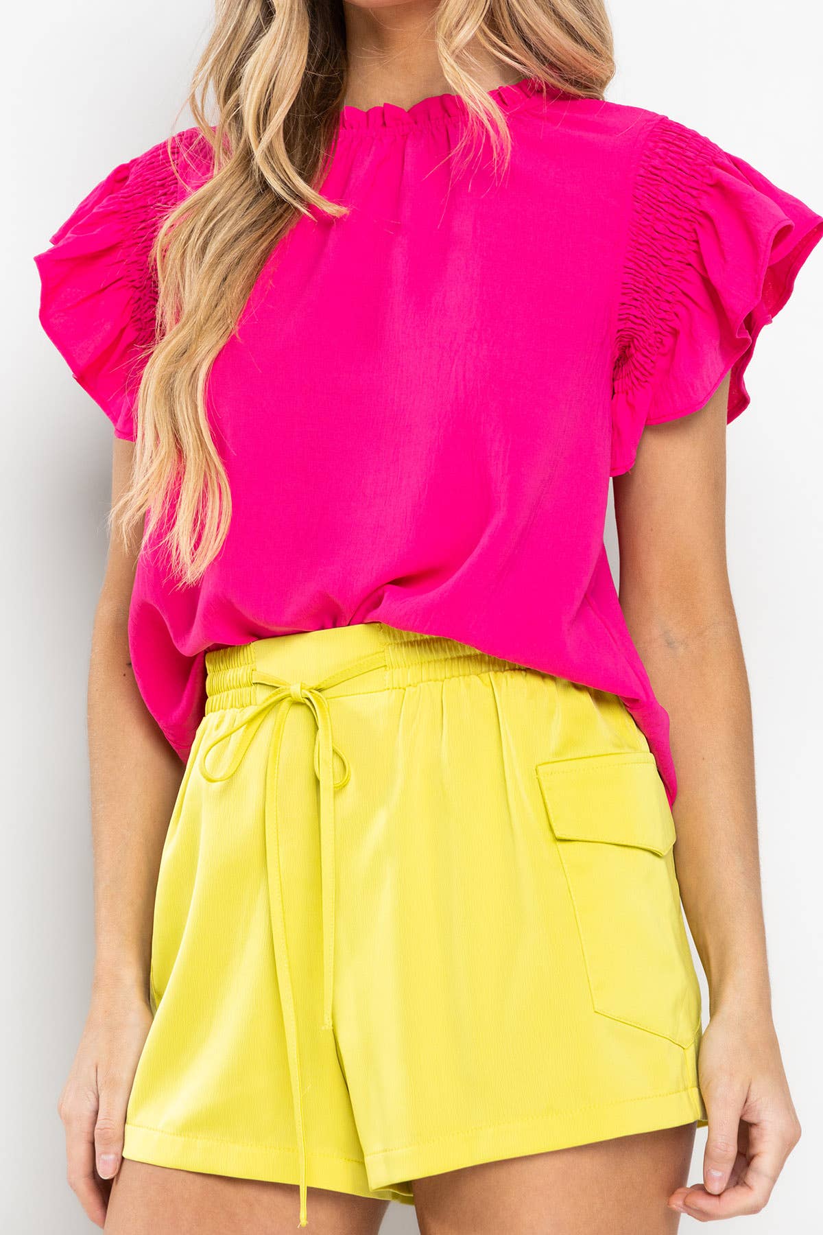 Ruffle Sleeveless Neck Top- Green
