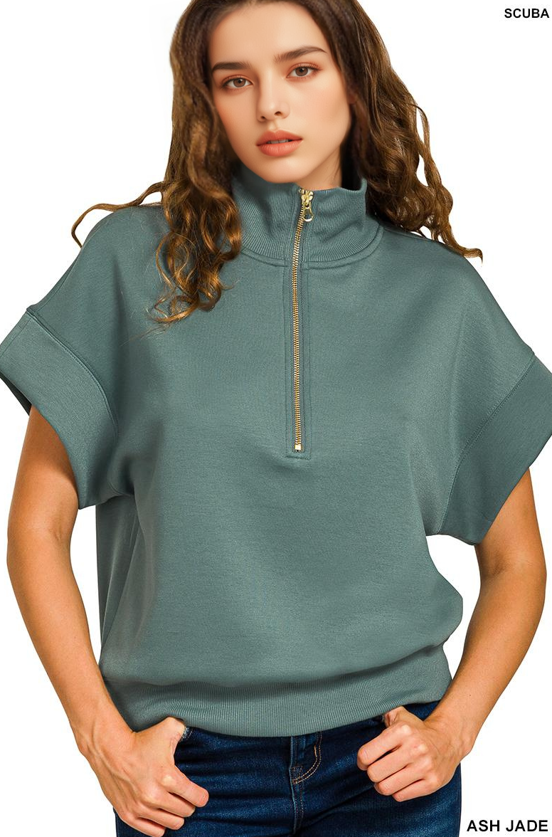 Scuba High Neck Half Zip Short Sleeve Pullover