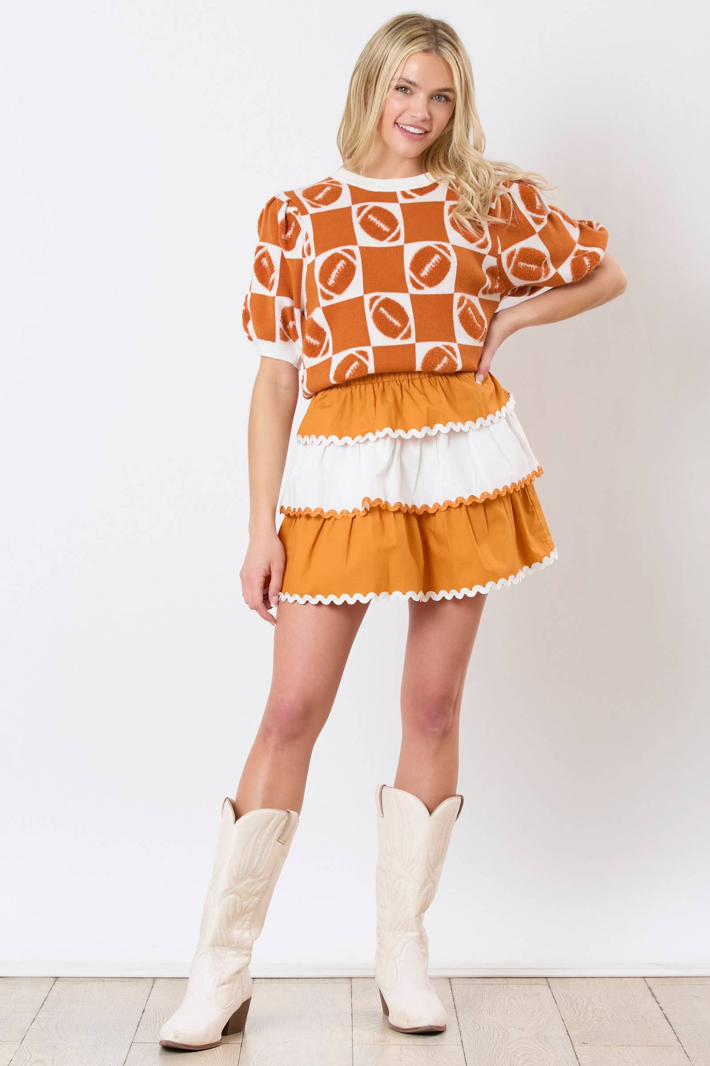 Football 3D Embroidery Viscose Sweater- Blue/ White