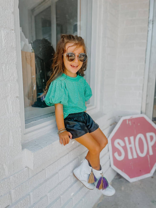 Green Rhinestone Girls Top