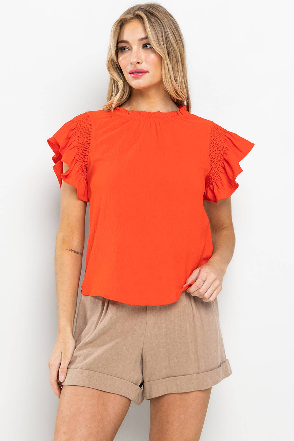 Ruffle Sleeveless Neck Top- Green