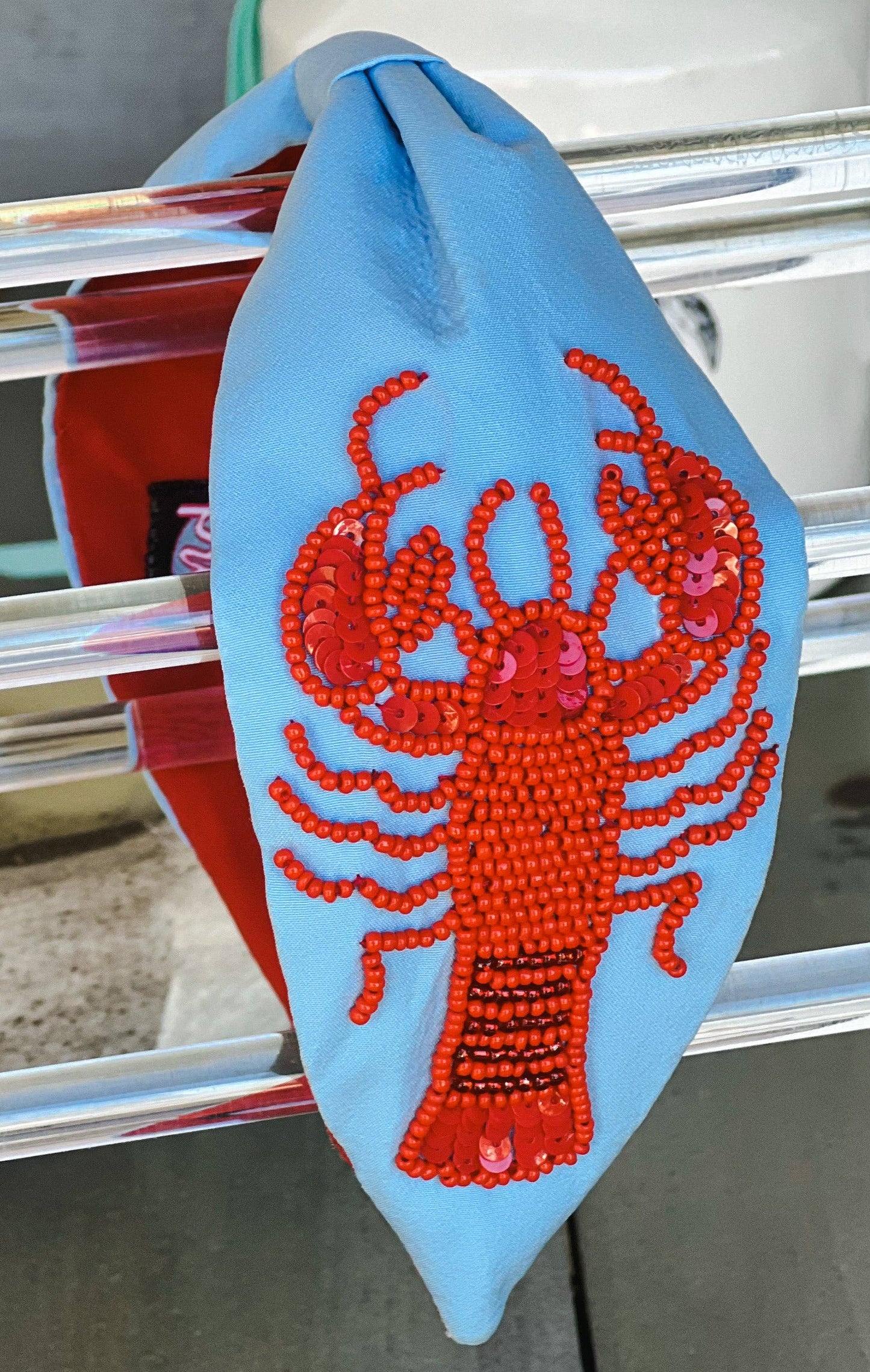 Lobster Seed Beaded Light Blue Turban Headband