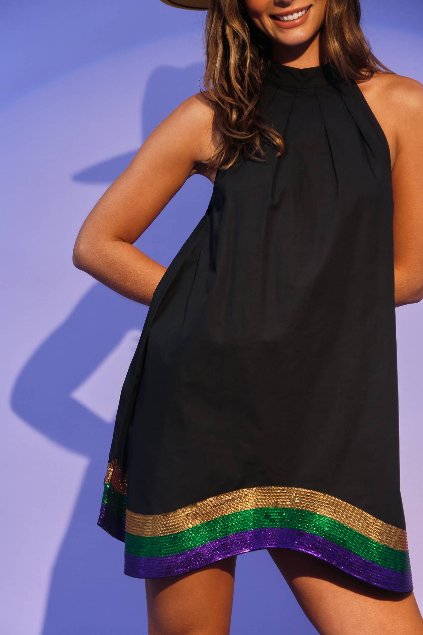 Sequin Wave Halter Mini Dress - Purple