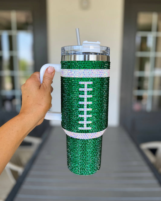 40 oz Crystal Green Football Tumbler
