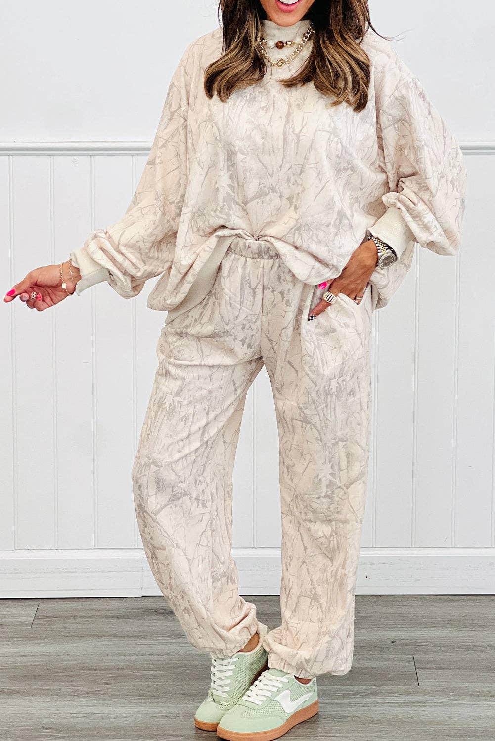 Khaki Camo Print Jogger Pants Set