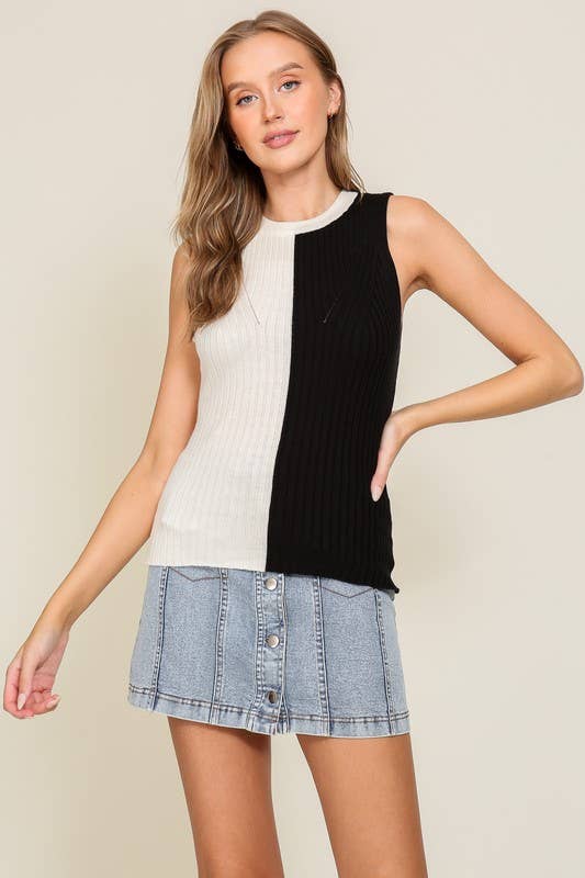 Game Day Contrast Sweater Ribbed Top- Purple/ Yellow