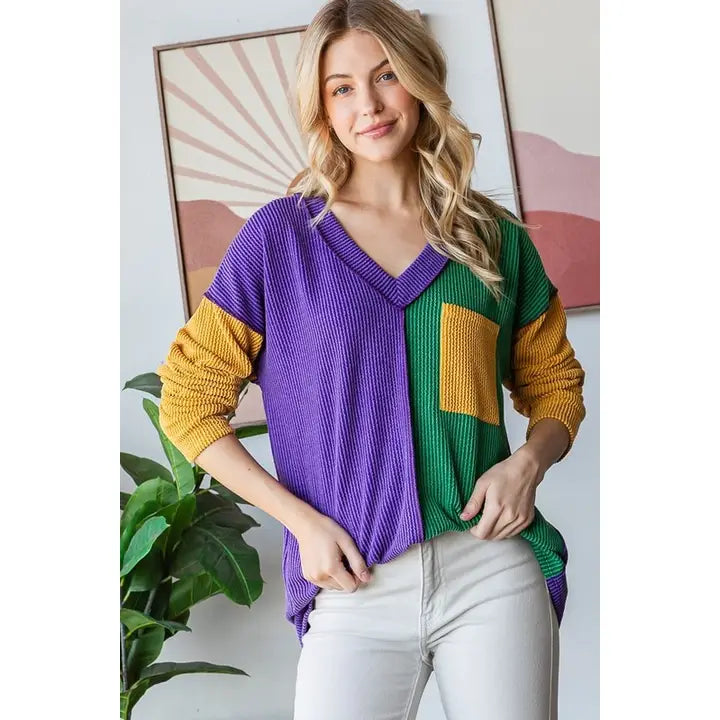 Mardi Gras Ribbed Long Sleeve Top