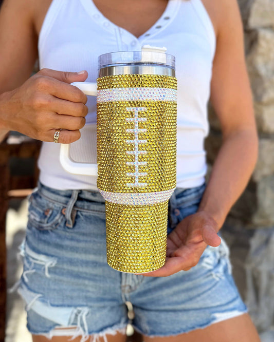 40 oz Crystal Gold Football Tumbler