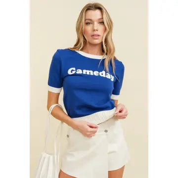 Gameday Short Sleeve Sweater Top- Royal