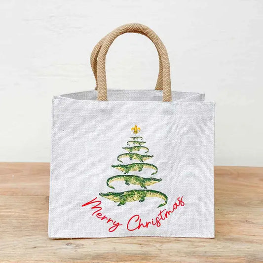 Gator Christmas Tree Gift Tote White/Green/Red 12x10x8