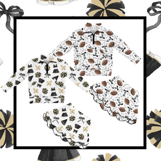 Black & White Bows and Footballs Set