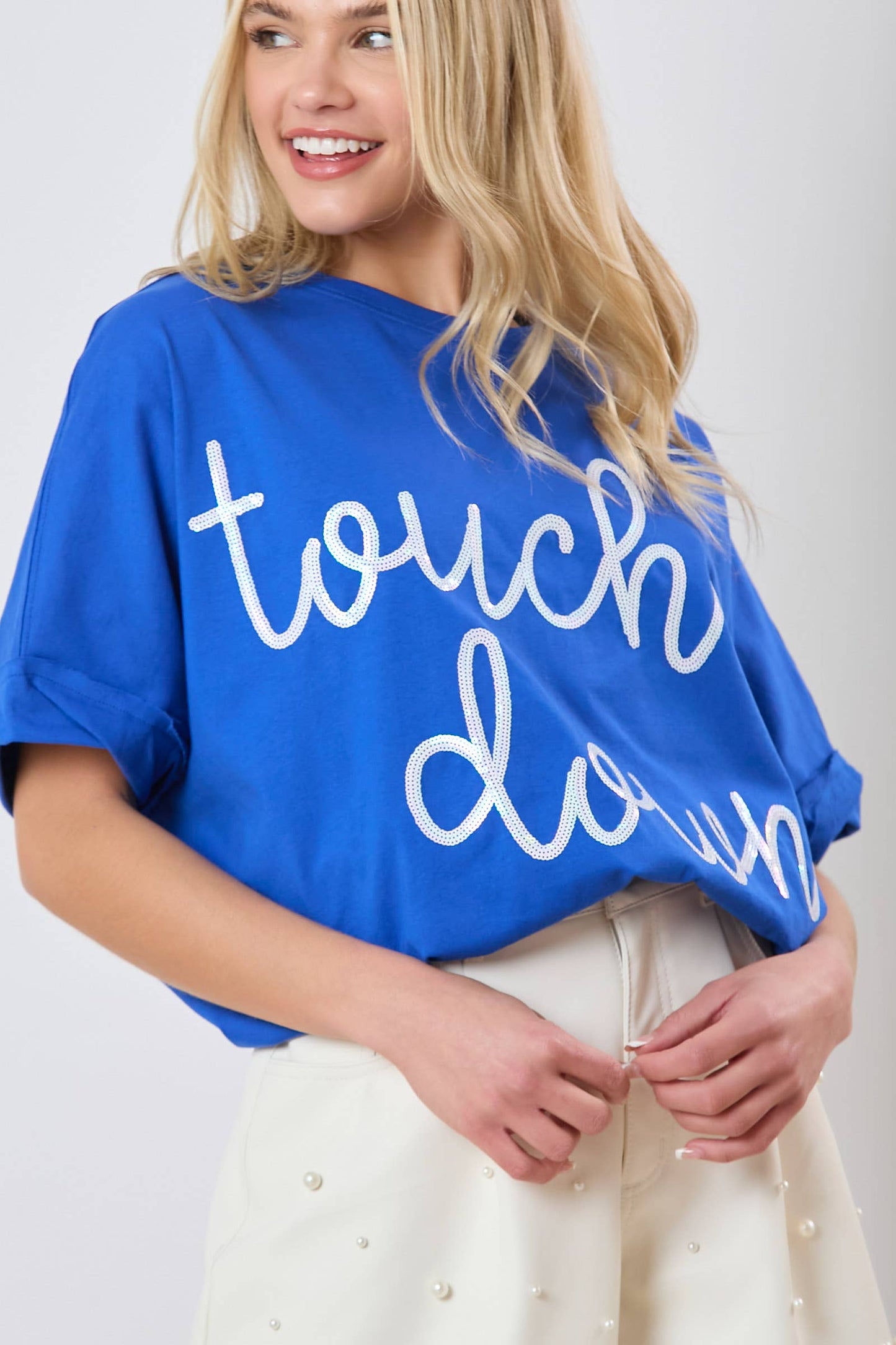 Touch Down Sequin Embroidery Oversized Top- Purple