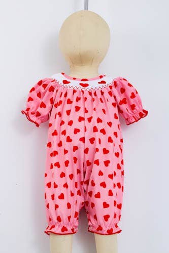 Heart Smocked Baby Romper Valentine
