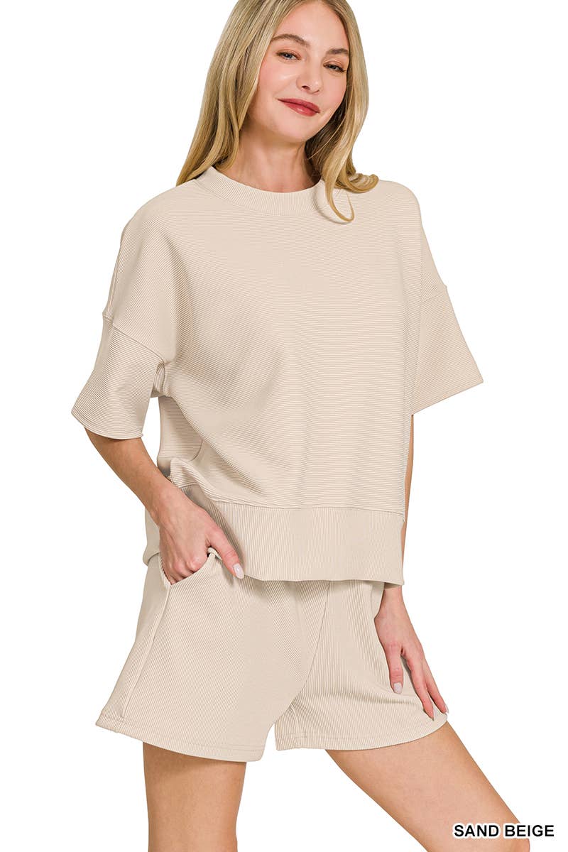 Ribbed Round Neck Tee & Shorts Set