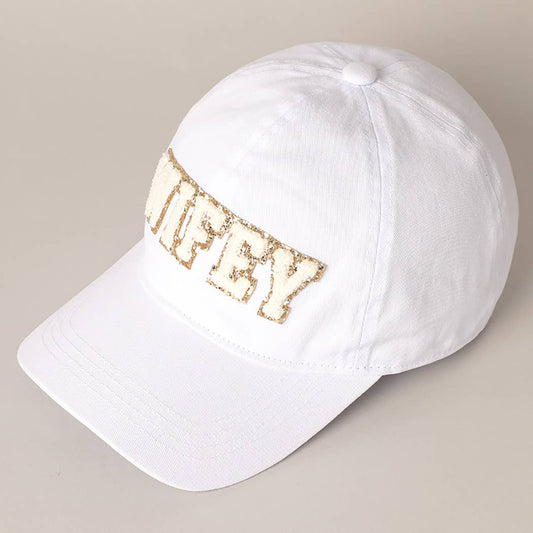 WIFEY Chenille Letter Patch Cotton Baseball Cap- White