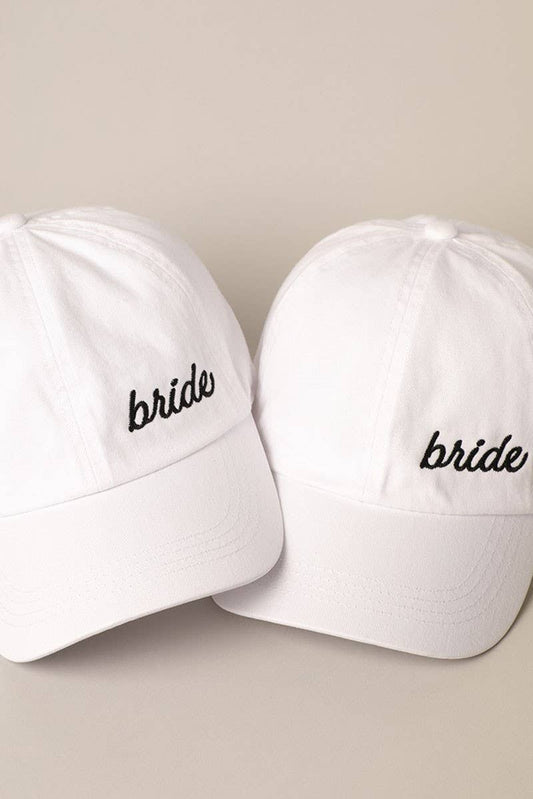 Bride Embroidery Baseball Cap- White