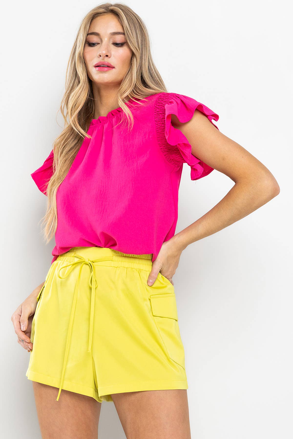 Ruffle Sleeveless Neck Top- Green