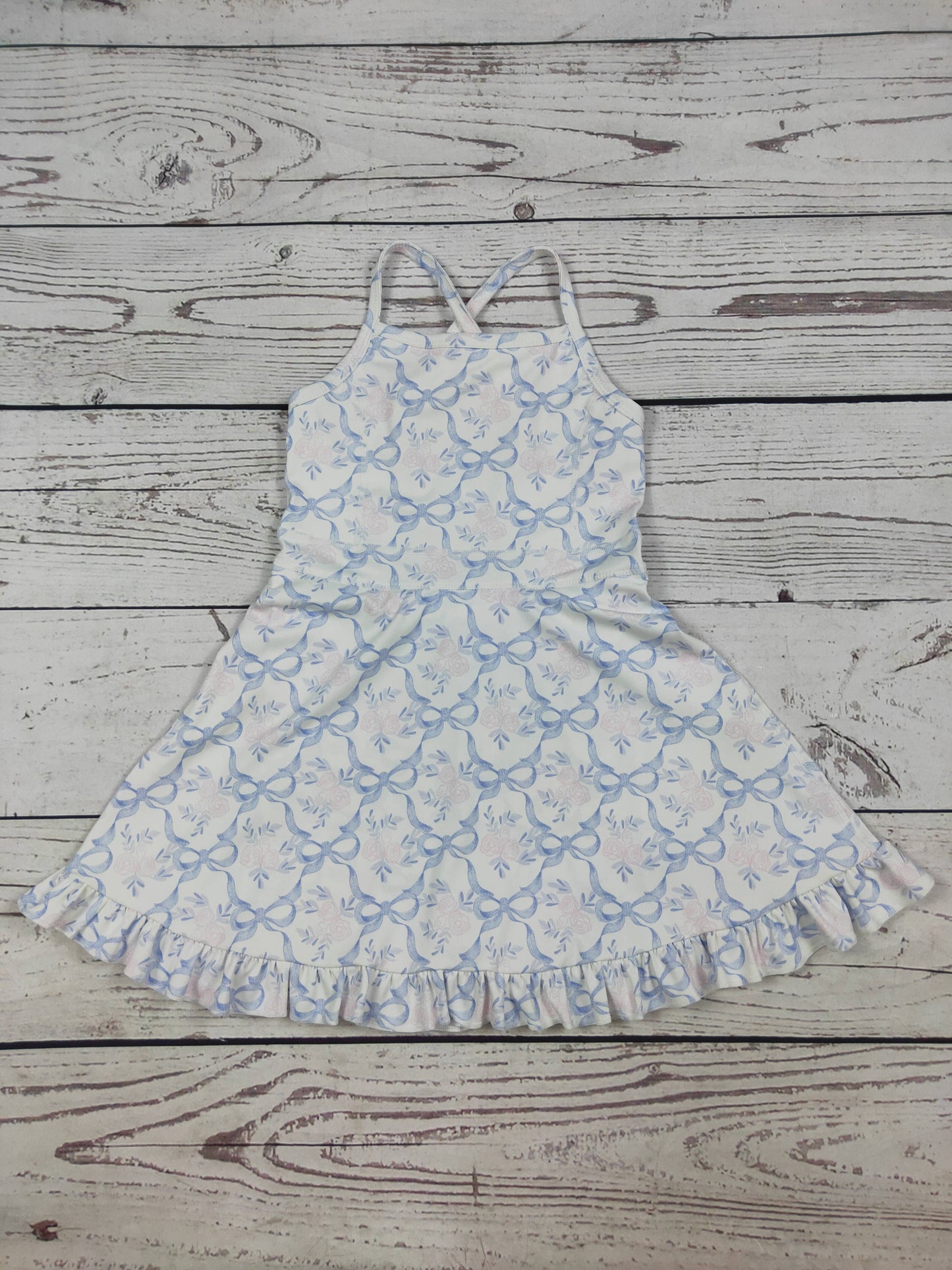 Flower Bow Print Girls Athletic Dress