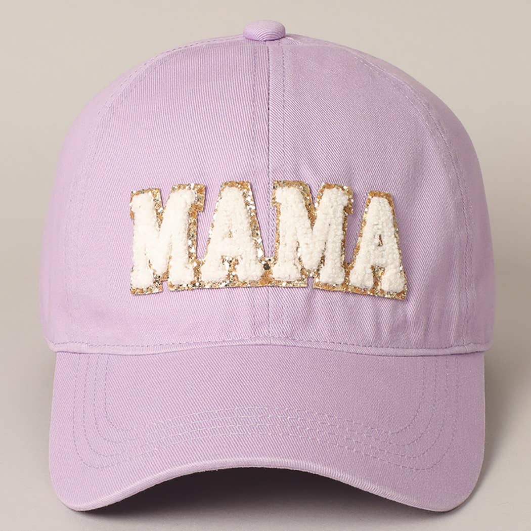 MAMA Chenille Letter Patch Cotton Baseball Cap- Hot Pink