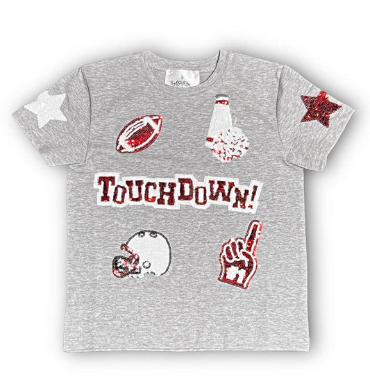 Red and White Football Collage Kid's Sequin Shirt