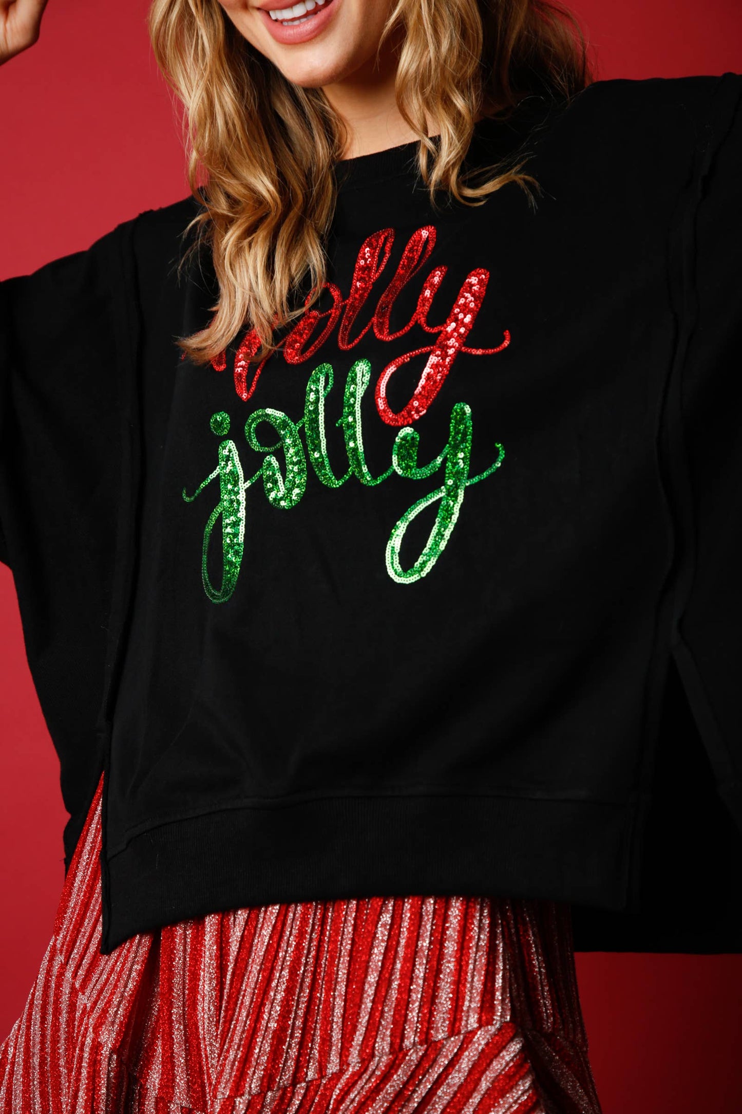 Jolly Holly French Terry Sweatshirt- Ivory
