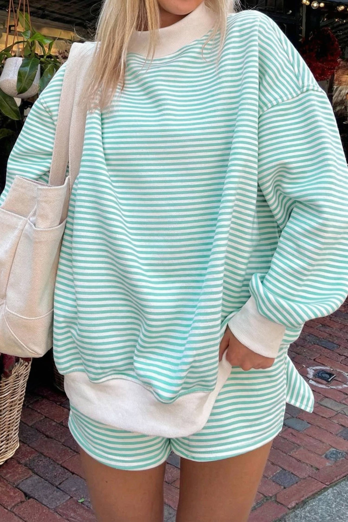 Polka Dot Mock Neck Sweatshirt and Shorts Set