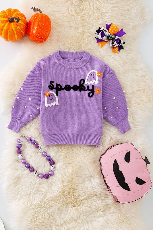 Spooky Knit Girls Sweater with Pearl Beads