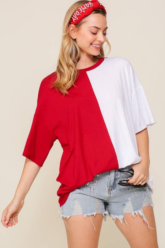 Game Day Multi Color Knit Top- Red & Black