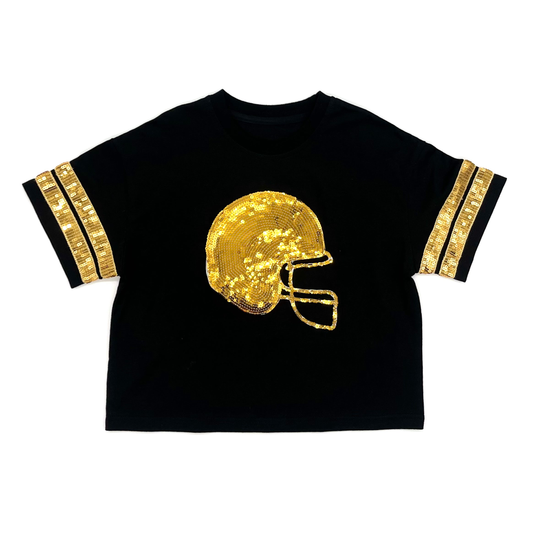 Black & Gold Sequin Helmet Top